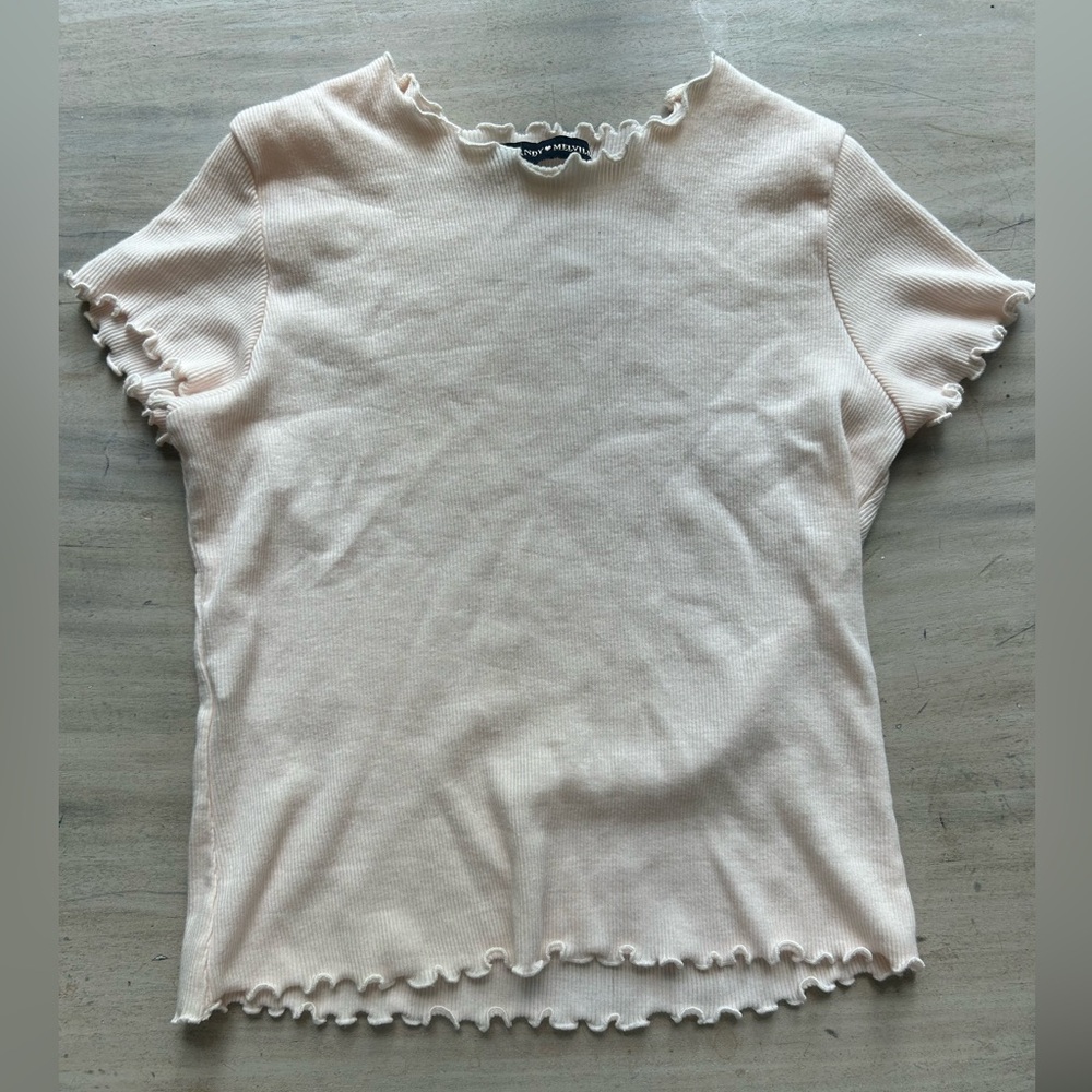 Brandy Melville Baby Pink Lettuce Hem Short Sleeve Tee